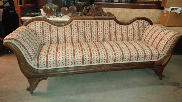 Antique Victorian Settee Couch Nice Wood And Fabric Long