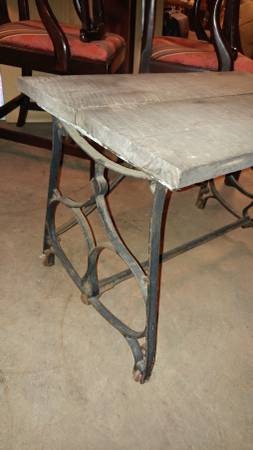 Antique Iron Bench Primitive Wood Top Sewing Table Base
