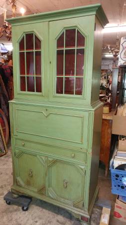 Antique Small Book Shelf Desk Cabinet Painted Green So Nice