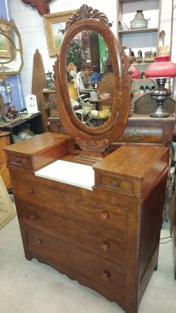 Antique Walnut Victorian Dresser W Mirror And Marble Top