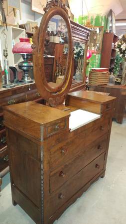 Antique Walnut Victorian Dresser W Mirror And Marble Top