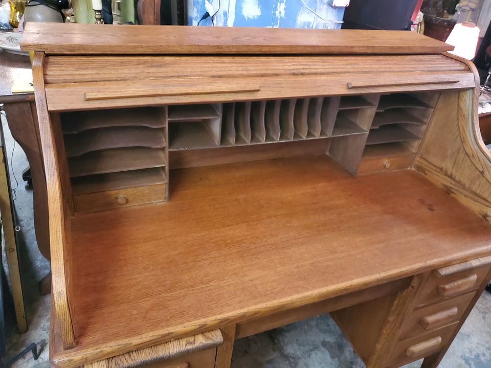 Antique Large Oak Roll Top Desk Excellent Condition Long