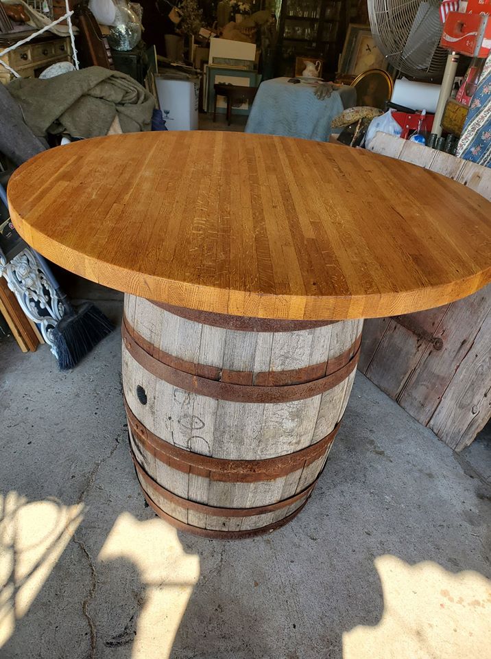 Patio Bar Table Whiskey Barrel w/ Oak Butcher Block Top WOW – Long