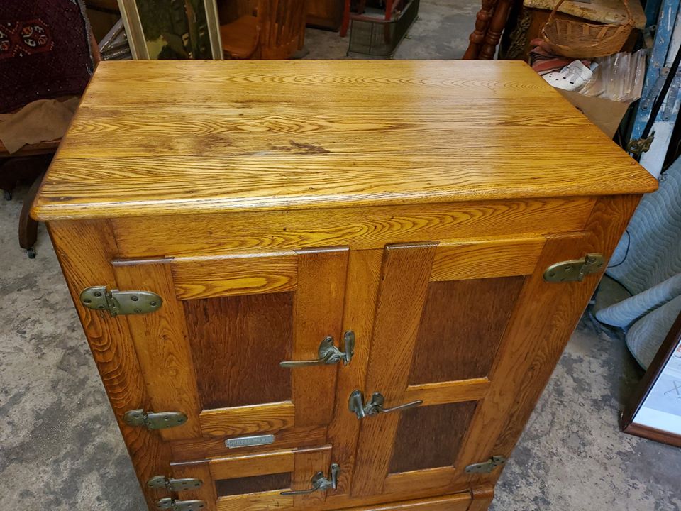 Antique 3 Door Oak Wood Ice Box Chest Refrigerator Long Valley Traders