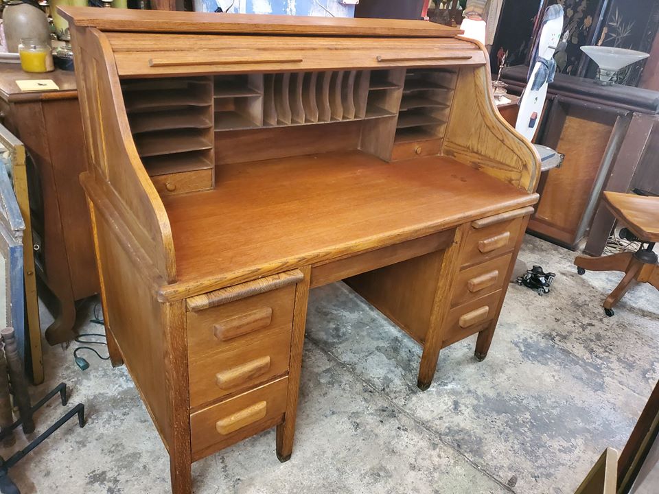 Antique Large Oak Roll Top Desk Excellent Condition Long