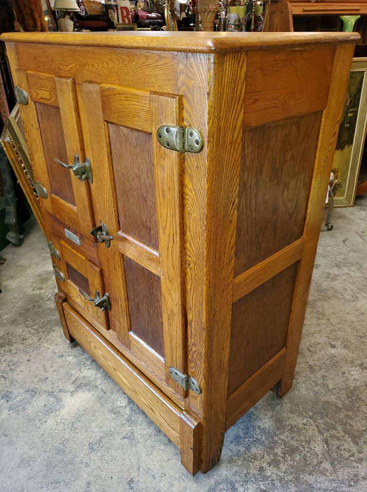 Antique 3 Door Oak Wood Ice Box Chest Refrigerator Long Valley Traders