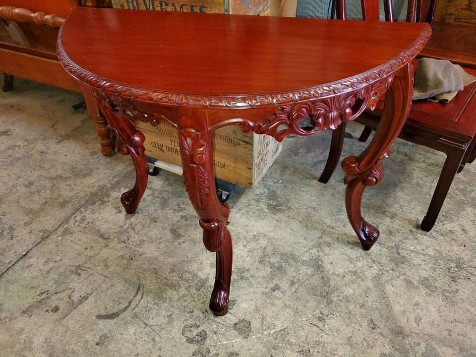 Mahogany Half Round Entry table Hall Table Carved Beautiful