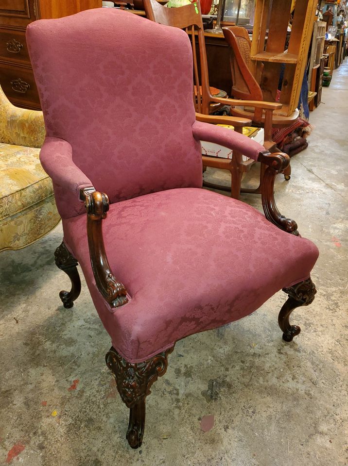 Antique carved Living Room Side Chair Strong Sturdy Nice Fabric