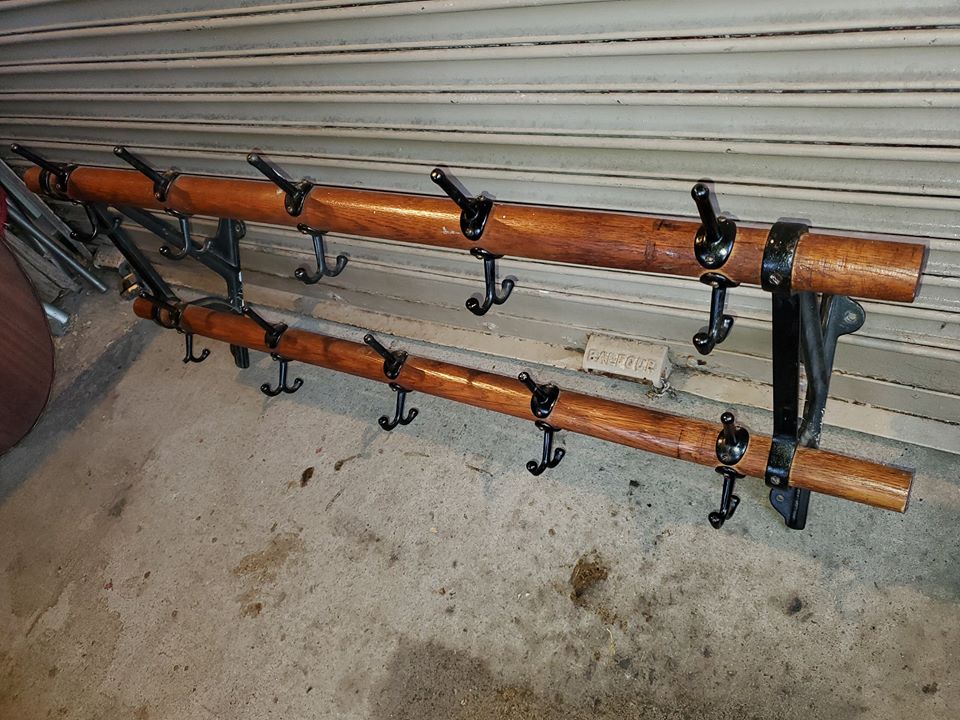Antique Industrial Wall Mount Coat Hat Rack Oak and Iron So Cool