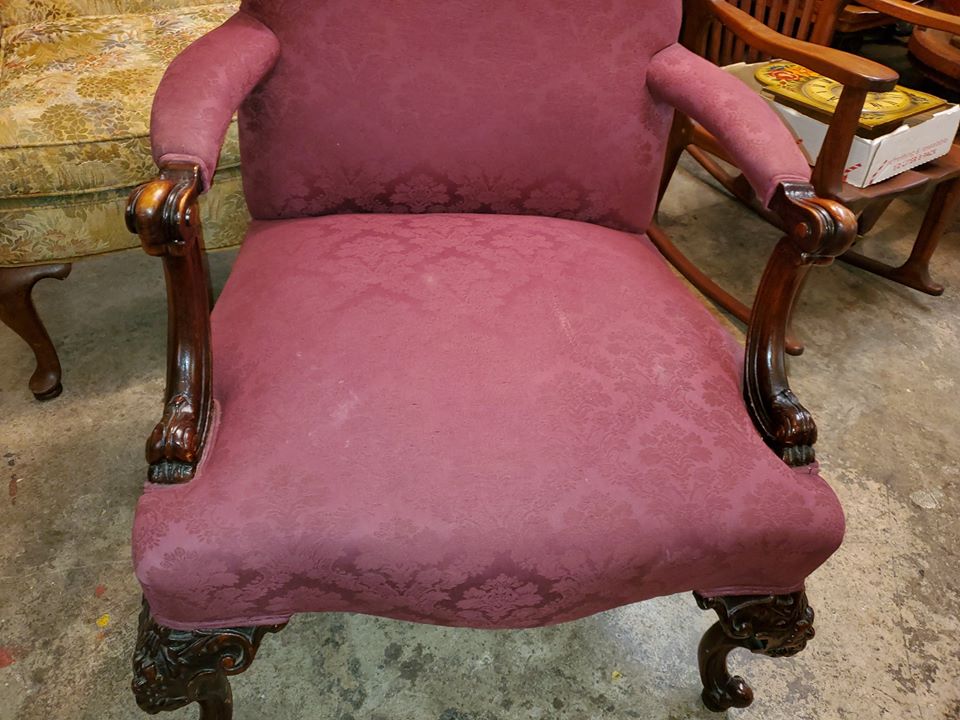 Antique carved Living Room Side Chair Strong Sturdy Nice Fabric