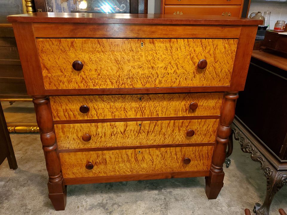 Antique Empire Birds Eye Maple Dresser Chest Large Beautiful Long