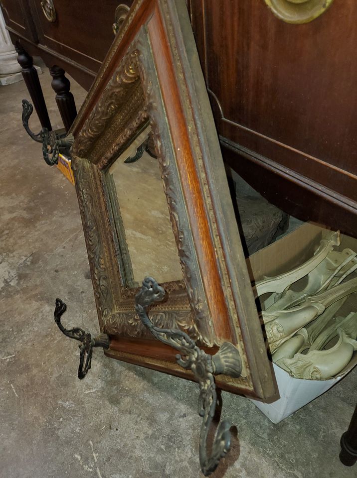 Antique Hall Mirror with Coat and Hat Hooks Long Valley Traders