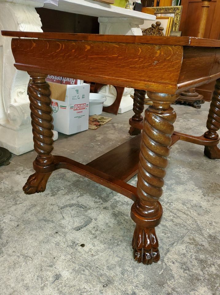 Antique Oak Library Table / Writing Desk Claw Feet Beautiful Long