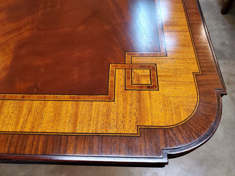 Large Maitland Smith Flame Mahogany Dining Table – Pedestal Base – Long