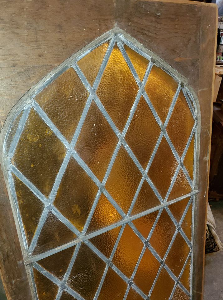 Large Antique Stained Glass Window Orange Glass So Nice Long