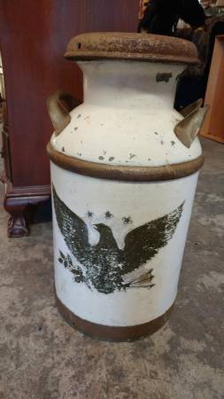 Vintage Rusty Milk Jug with Eagle