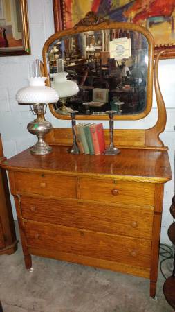 Antique Oak Vanity Dresser Tiger Oak Large Mirror Beautiful