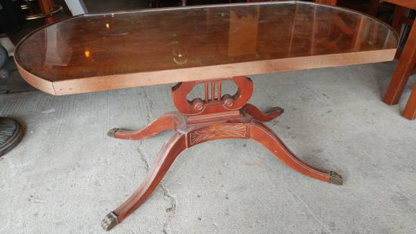Antique Mahogany Coffee Table Shield Base Brass Feet So Nice