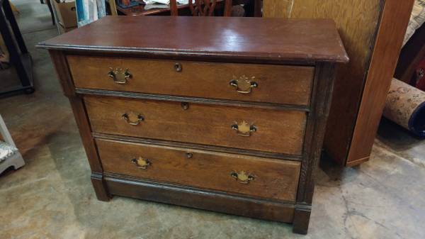 Antique Large Oak 3 Drawer Dresser Painted Top Very Nice