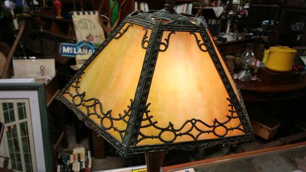 Antique Art Deco Lamp W Stained Glass Shade Fantastic Beautiful Long Valley Traders