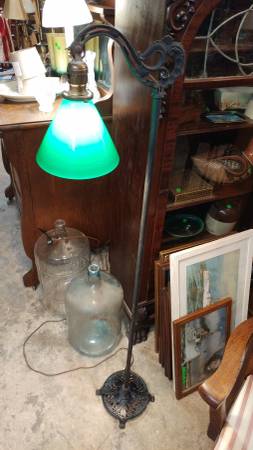 Vintage Iron Floor Lamp W Green Glass, Vintage Glass Shades For Floor Lamps