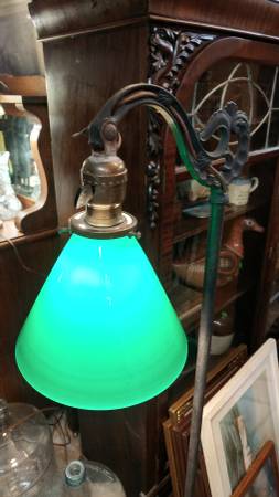 Vintage Iron Floor Lamp W Green Glass, Floor Lamp With Green Glass Shade