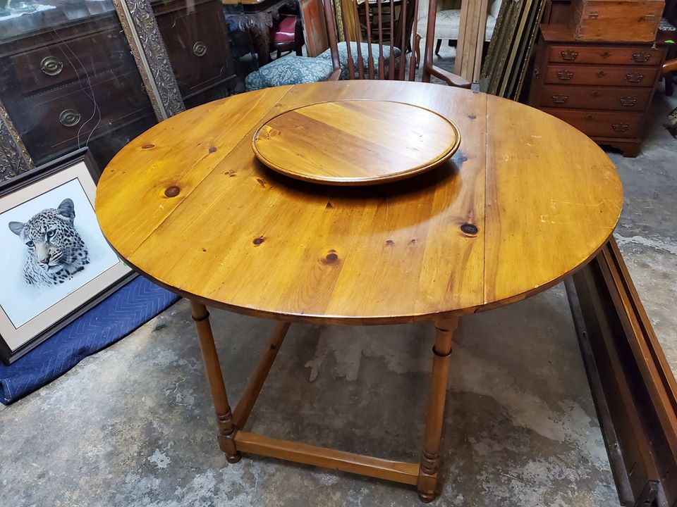 Antique Primitive Pine Kitchen table w/ lazy Susan Long Valley Traders