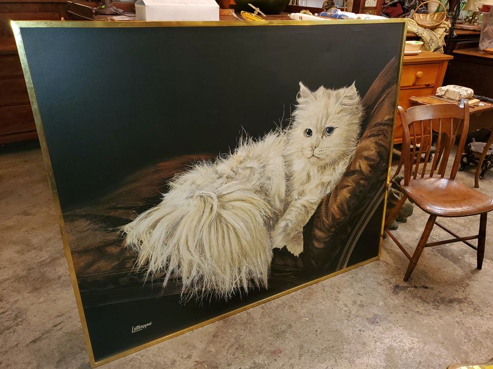 Large Persian Cat Oil Painting Artist Letterman 48 x 60 Long