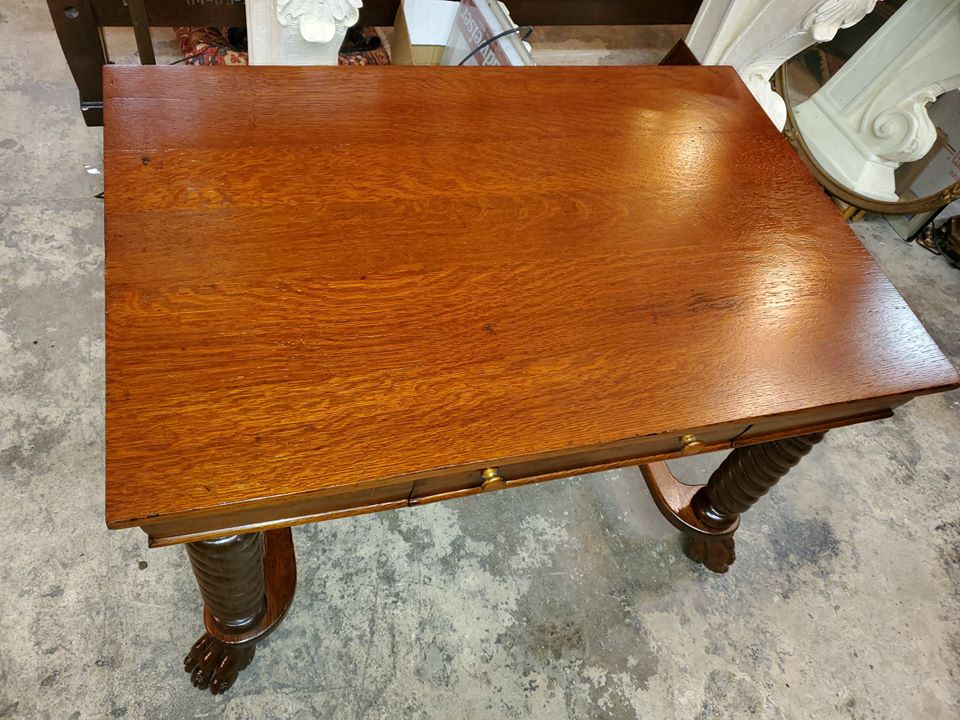 Antique Oak Library Table / Writing Desk Claw Feet Beautiful Long