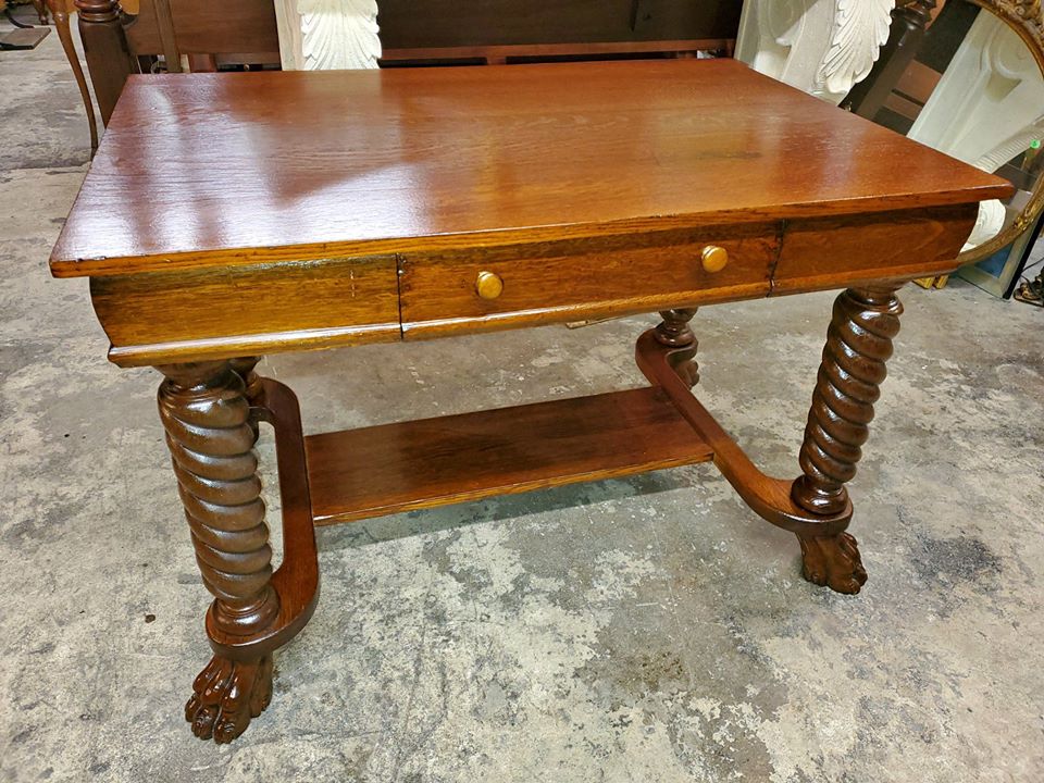 Antique Oak Library Table Writing Desk Claw Feet Beautiful