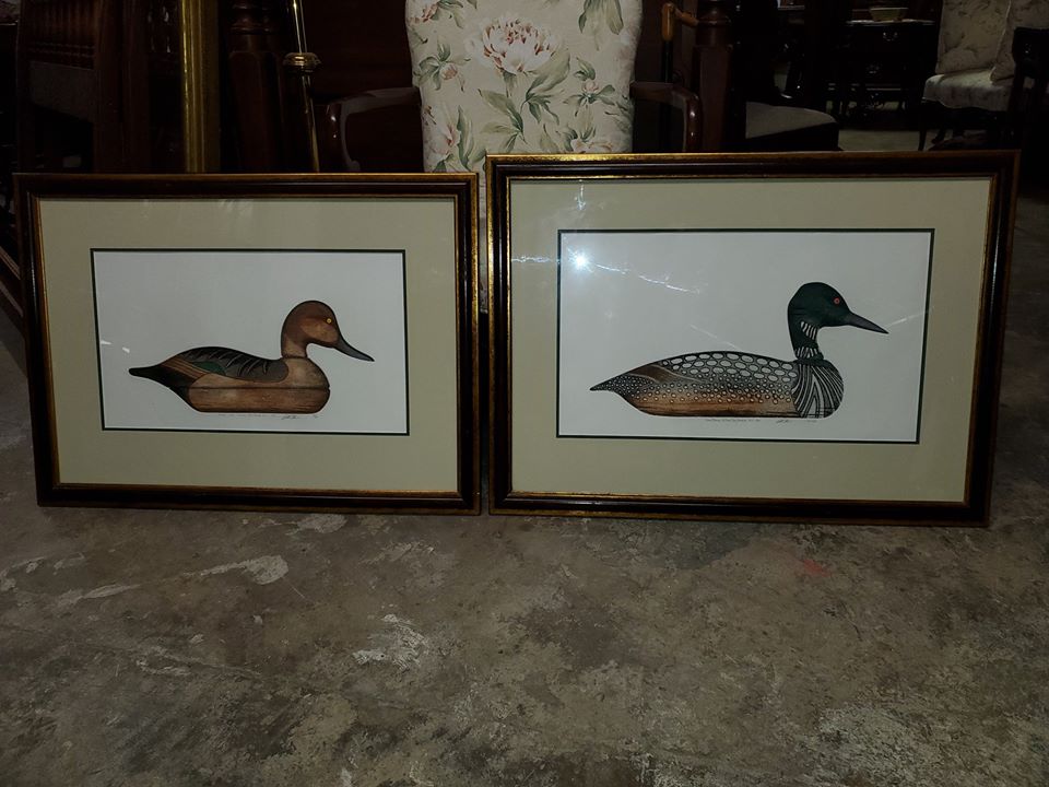 Arthur Nevin 1960's Duck Decoy Art Prints Framed Matted and Signed