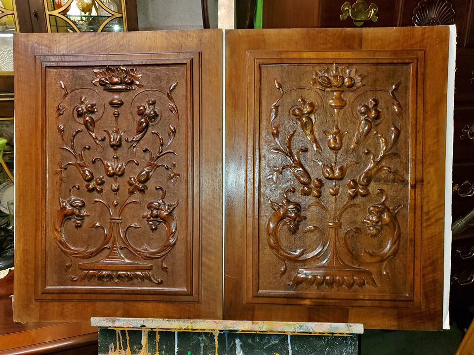 Antique Art Hand Carved Wooden Panels 2 Matching panels Long Valley Traders