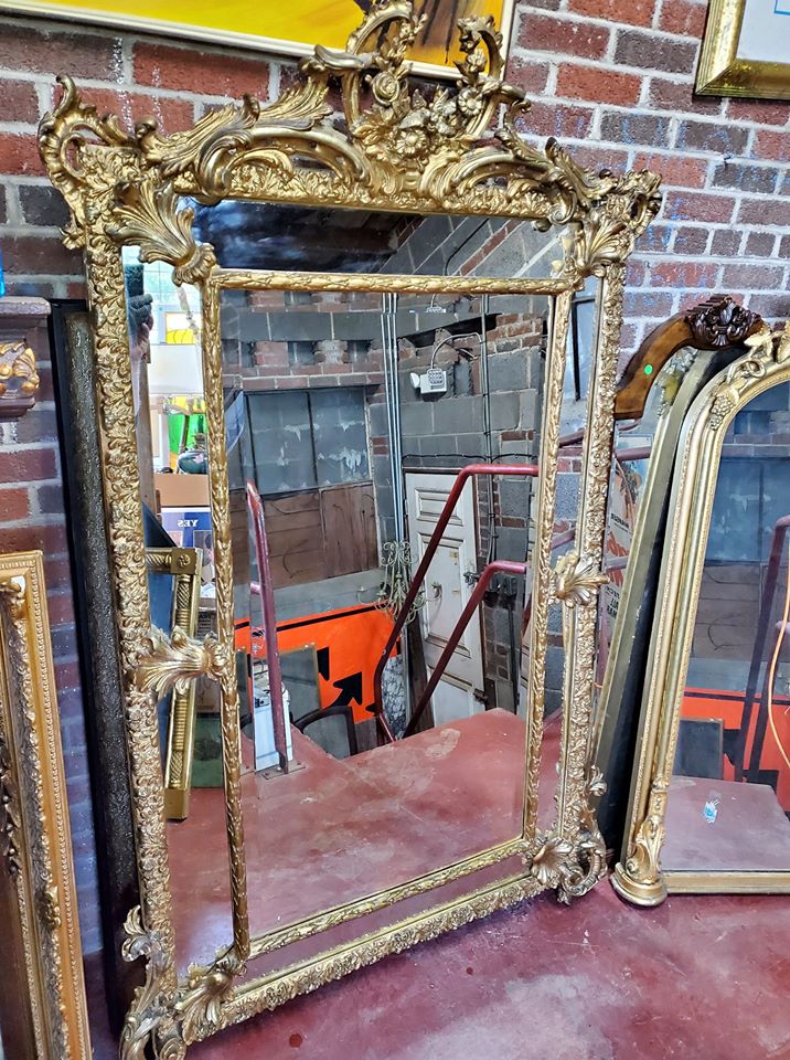 Extra Large Gold Frame Mirror Gilded Beveled Carved Roses WOW