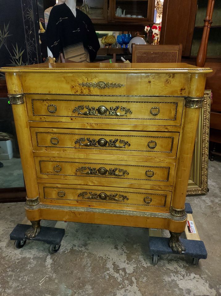 Antique Birds Eye Maple Dresser Chest w/ Brass Details WOW Long