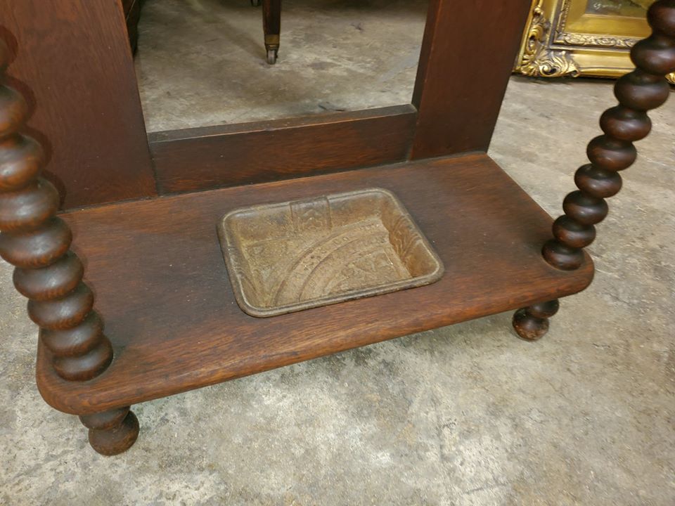 Small Antique Oak Hall Tree w/ Umbrella Cane Stand Beautiful Long