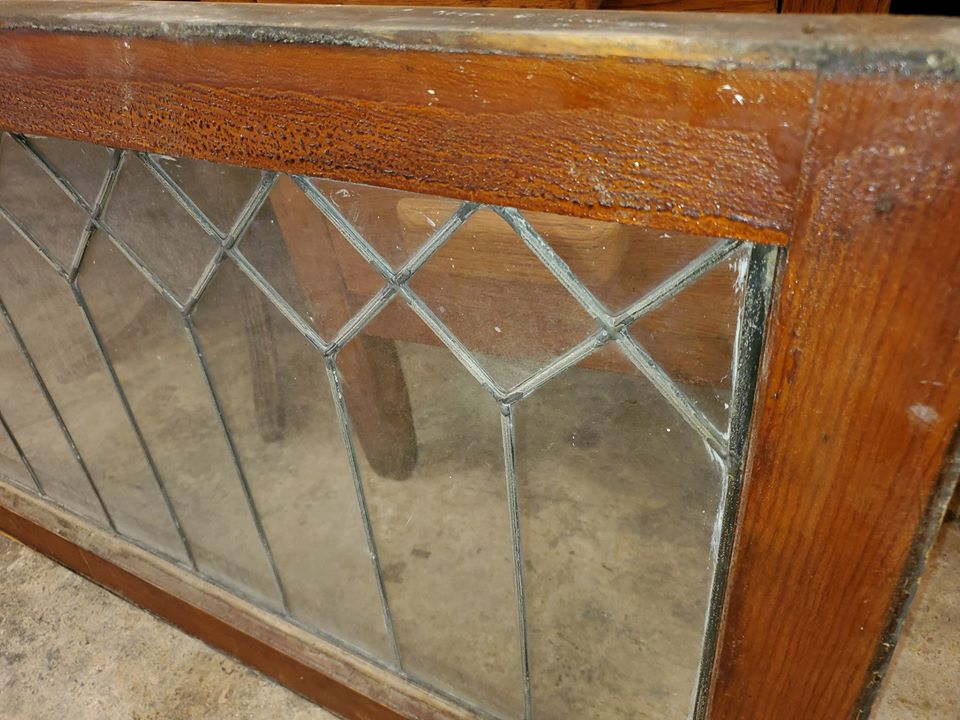 Antique window transom Stained glass clear long leaded glass window Long Valley Traders