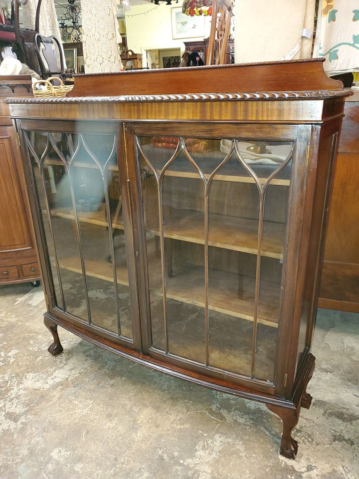 Antique Mahogany Leaded Glass Bookcase, Antique Bookcase With Leaded Glass Doors