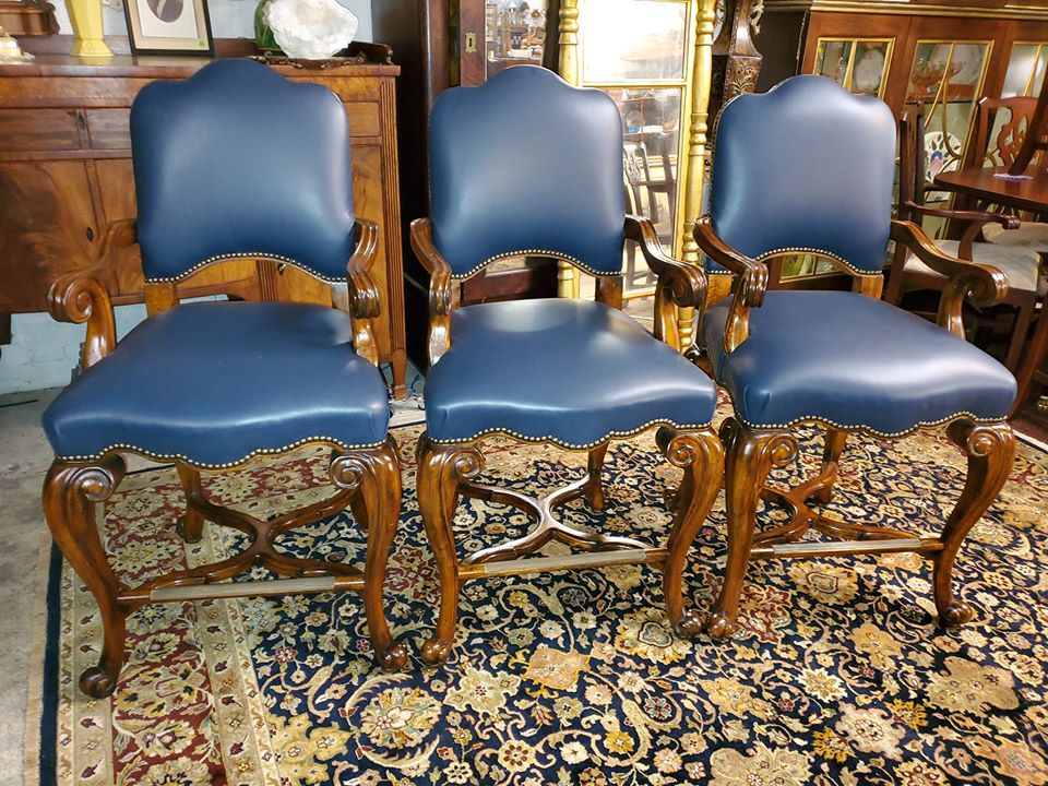 3 NEW Maitland Smith Leather Bar / Game Room Stools - SO ...