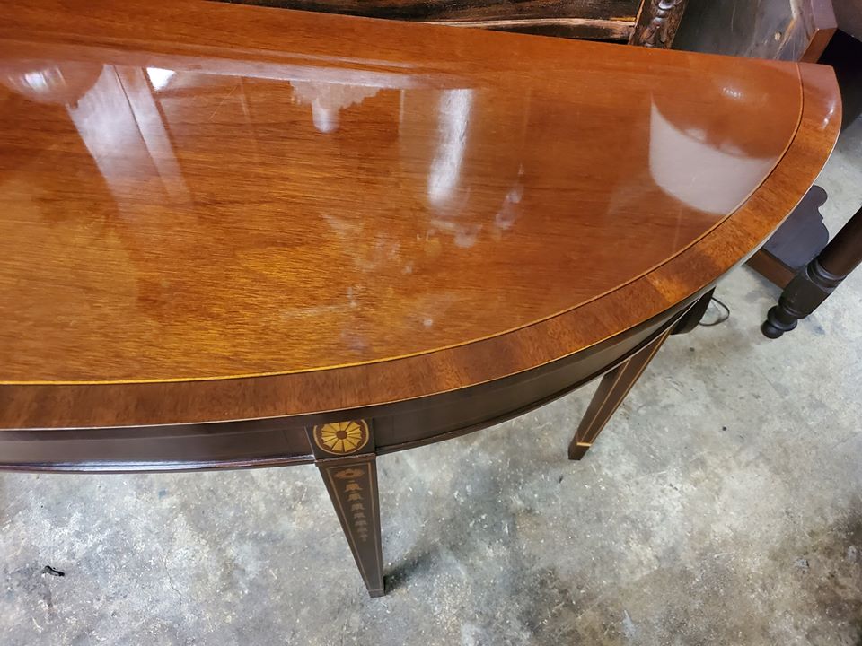 Councill Craftsmen Demilune Half Round Banded Mahogany Console Entry