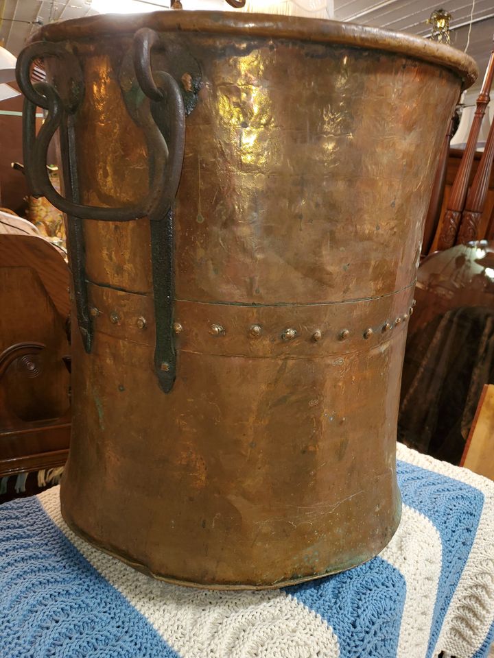 Antique Large Copper Pot Hand Made w/ handles So Nice Long