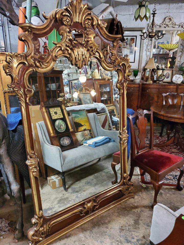 Antique Large Carved Wood Frame Mirror, Antique Wooden Frame Mirror