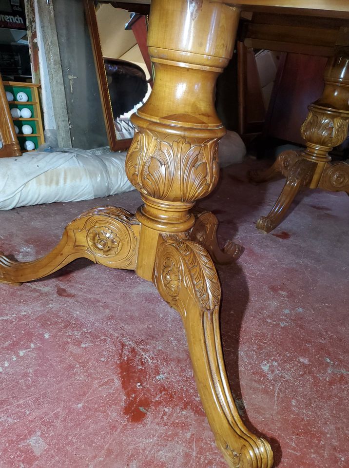 Amazing Inlay Dining Table Carved Pedestal Legs Burl Walnut Center