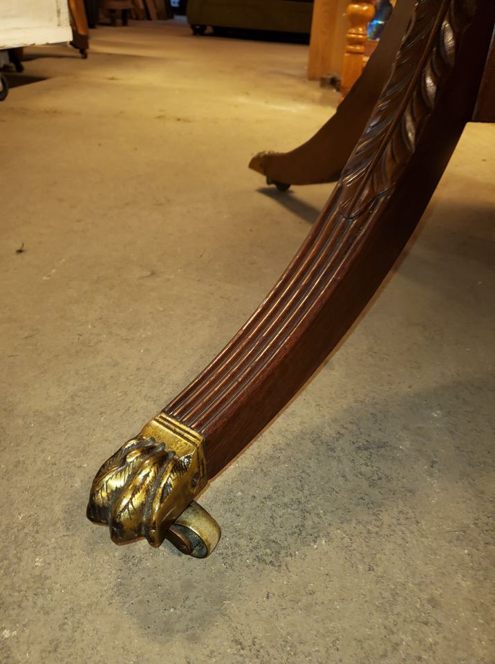 Mahogany Dining Table w/ Banded Edge and Brass Claw Feet - Long Valley