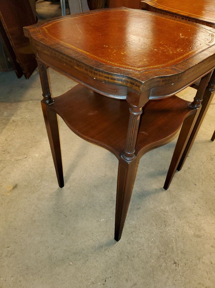 2 Mahogany Leather Top Side Tables Nice Vintage Tables Long Valley