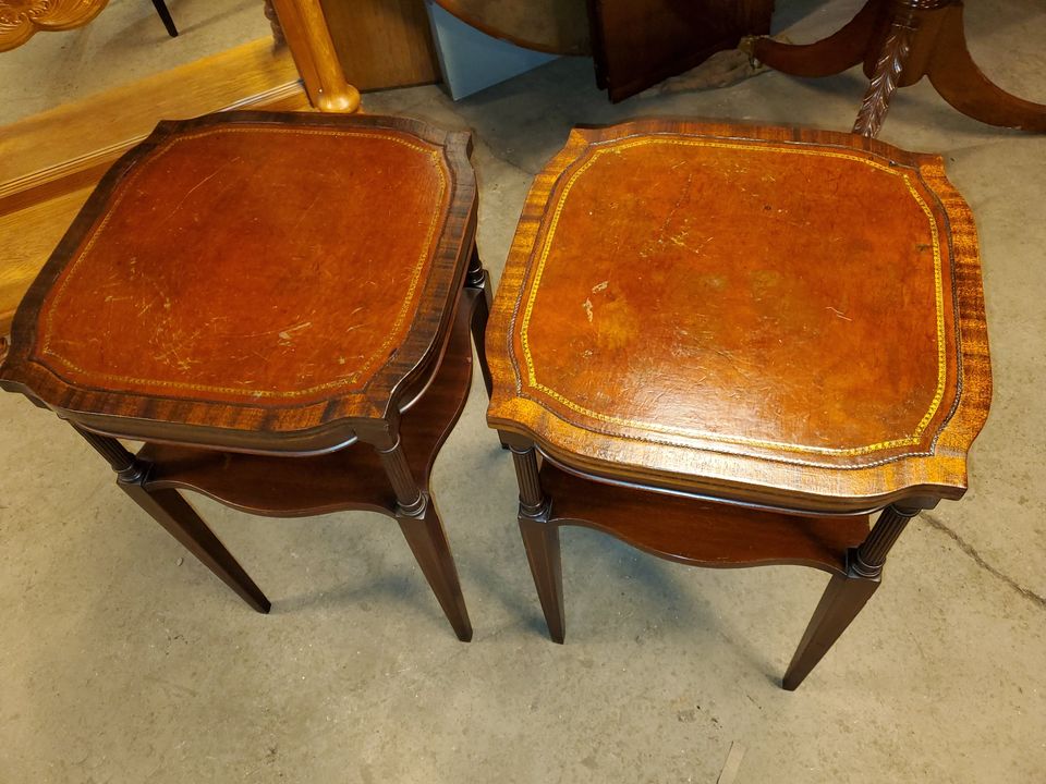 2 Mahogany Leather Top Side Tables Nice Vintage Tables Long Valley