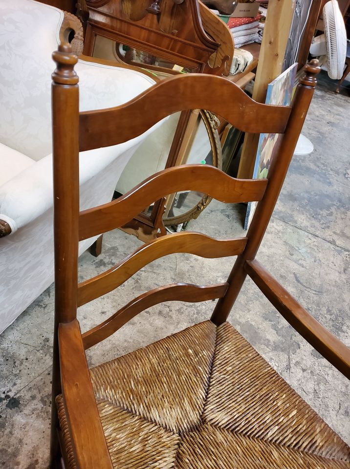 Antique Ladder Back Arm Dining Chair Rush Seat Excellent Condition
