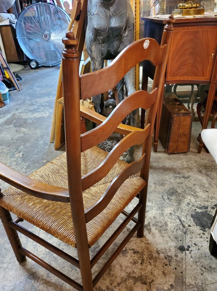 Antique Ladder Back Arm Dining Chair Rush Seat Excellent Condition