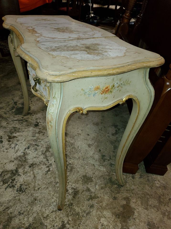 Vintage French Provincial Vanity Desk Solid Wood and Painted Long