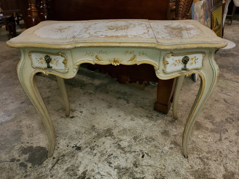 Vintage French Provincial Vanity Desk Solid Wood and Painted Long