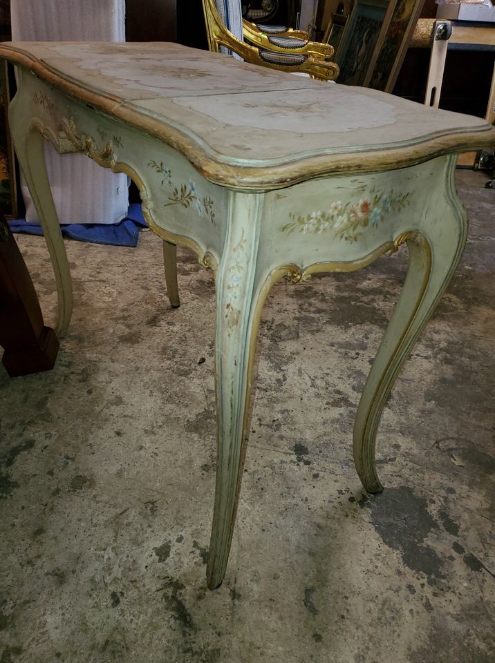 Vintage French Provincial Vanity Desk Solid Wood and Painted Long